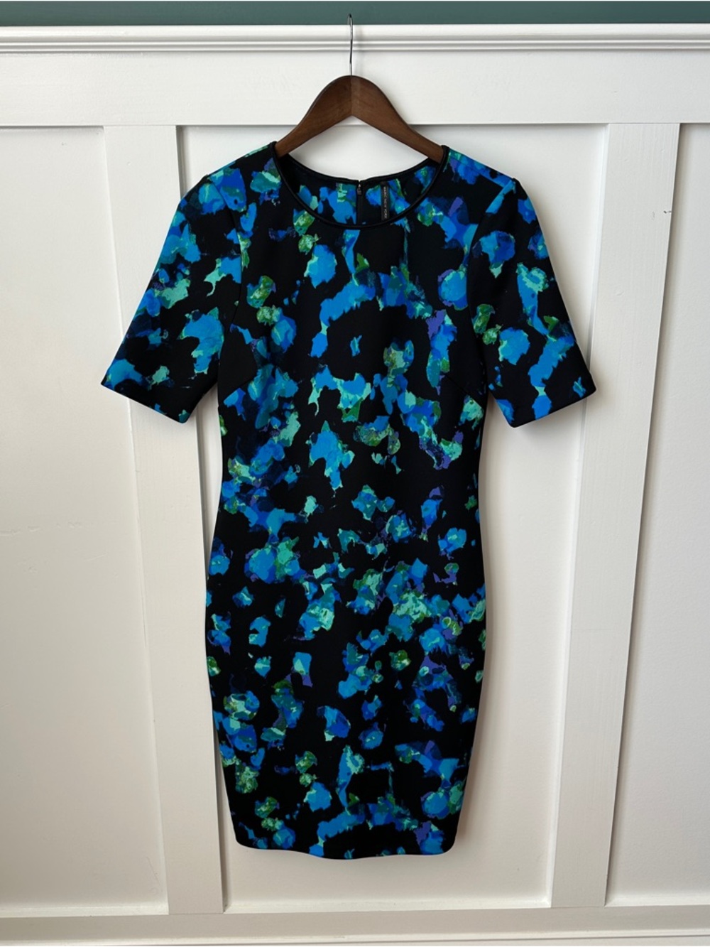Marc New York Black Sheath Dress with Blue & Green Abstract Print